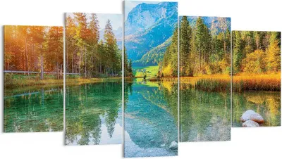 Produktbild von Bild auf Leinwand - Leinwandbild - 5 Teile - Landschaft Berge Morgendämmerung - 160x85cm - Wand Bild - Wanddeko - Wandbilder - Leinwanddruck - Bilder - Wanddekoration - Leinwand bilder - EA160x85-4456