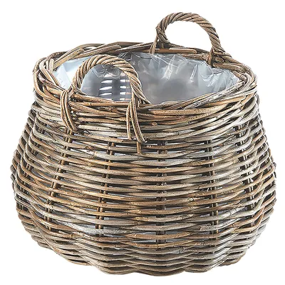 Produktbild von Kobolo Pflanzkorb rund - XXL- Rattan mit Folie ausgeschlagen mit Henkel Pflanzkübel Blumentopf Pflanzkörbe Blumenkorb Pflanzkübel Pflanztopf Schale
