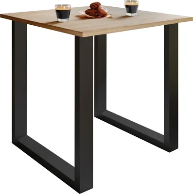 Immagine prodotto di Tavolo in legno | H. 76 x W. 80 x T. 80 cm|poggiapiedi di alta qualità e solido | Piedi in ferro | Tavolo da cucina - Xona U