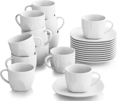 Produktbild von MALACASA, seria Elisa, 24-częściowy szaro-biały porcelanowy zestaw filiżanek, serwis kawowy, filiżanki, spodki dla 12 osób