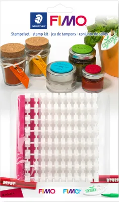 Produktbild von Fimo Stempelset Kunststoff weiß, 88 Zeichen, Buchstabenhöhe 5 mm, Länge Aufnahme 100 mm, für FIMO Modelliermassen & Bastelprojekte, Modell 8700
