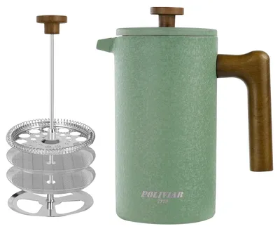 French Press Kaffeekanne 1 L, doppelwandig, Edelstahl, Grün