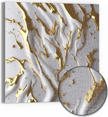 Produktbild von DEQORI Hybrid Leinwand Bild 30x30 cm 'Goldene Fließkraft' Wandbild Glas flach modern