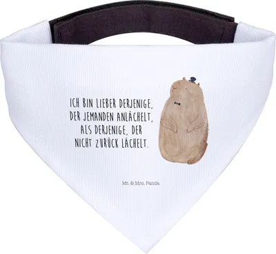 Produktbild von Mr. & Mrs. Panda Bandana Murmeltier - Weiß - Geschenk, Lustige Sprüche, Anstand, Halstuch für Hund, Knigge, Respekt, Freundlichkeit, Fröhlichkeit, Hunde Hals Tuch
