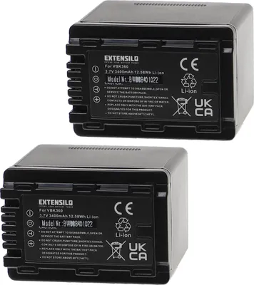 Produktbild von EXTENSILO 2x Akku Ersatz für Panasonic VW-VBK360 für Kamera (3400 mAh, 3,7 V, Li-Ion)