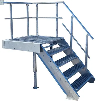 Produktbild von 4 Stufen + Podest Stahltreppe mit Geländer rechts / Stufenbreite 100cm / Geschosshöhe 70-105cm