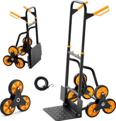 Produktbild von VEVOR Treppensackkarre klappbar, Sackkarre 200 kg Tragkraft, Treppensteiger mit 6 Rädern & 2 Spanngurten, Transportkarre, Treppenkarre, Stapelkarre, ideal für Haushalt, Einkauf & Lager