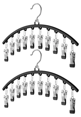 Produktbild von Kleiderbügel-Organizer mit 10 Clips – Platzsparender Hosenbügel mit drehbarem Edelstahlhaken – Metall-Kleiderbügel in Schwarz für Kleiderschrank, Babywäsche, Socken und Unterwäsche
