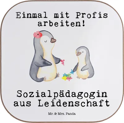 Produktbild von Mr. & Mrs. Panda Holzuntersetzer Sozialpädagogin Leidenschaft - Weiß - Geschenk, Untersetzer für Gläser, Tassenuntersetzer, Coaster, Flaschenuntersetzer, Tischschoner