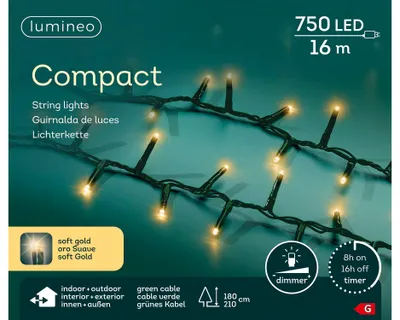 Produktbild von 16m kompakte Weihnachtsbeleuchtung mit 750 warmgoldenen LEDs für den Außenbereich