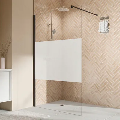 Produktbild von Walk In mit BREUER Elana 2.0 140 x 200 cm Profil abgerundet schwarz Glasdekor Intima Reversibel
