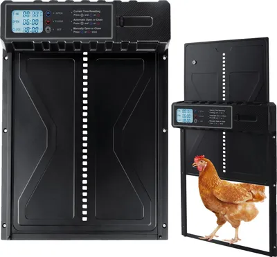 Obrázek produktu pro Automatická dvířka kurníku, napájená bateriemi, inteligentní funkce proti rozdrcení, černá barva