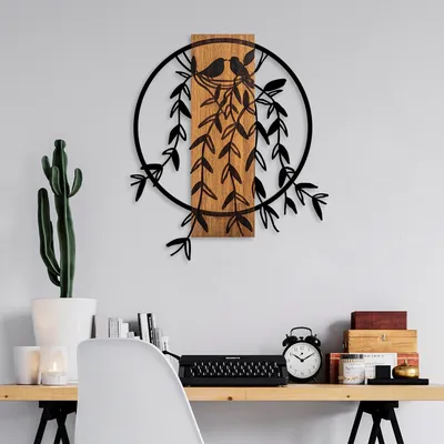 Produktbild von Wallity, Bird Nest - 1, Wanddeko, Nussbaum, Metall, 56 x 56 cm