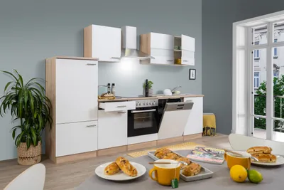 Produktbild von Küche Küchenzeile Küchenblock Einbauküche Eiche Weiß Merle 280 cm Respekta
