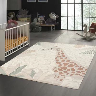 Produktbild von Kinderzimmer Spielezimmer Teppich mit Giraffen Abbild in creme beige Größe - 120 x 170 cm
