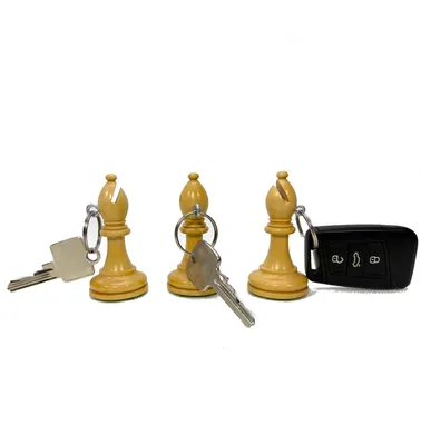 Produktbild von 3x ROOGU Schlüsselanhänger echte Schachfiguren Läufer Holz Indien Hotel Auto Haus