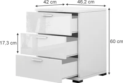 Produktbild von Nachttisch Vicco Marseille Weiß Hochglanz 46.2 x 60 cm, Model 40268