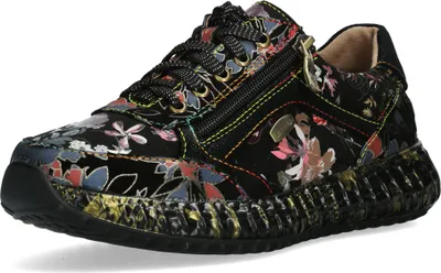 Produktbild von Laura Vita Damen Sneaker Leder mit Blumenmuster und Plateau Burton 11, Größe:38 EU, Farbe:Schwarz