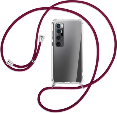 Produktbild von Handykette Backcover-Schutzhülle mit Band (Metall silberfarben) für Xiaomi Mi 10 Ultra - dunkelrot