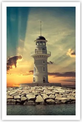 Produktbild von Poster - Poster ohne Rahmen - Leuchtturm Wasser Meer Steine - 61x91,5 cm - Wand Bild - Wanddeko - Wandbilder - Kunstposter - Wandposter - Bilder - Kunstdruck - Wandbild - P2XPA61x91-2895