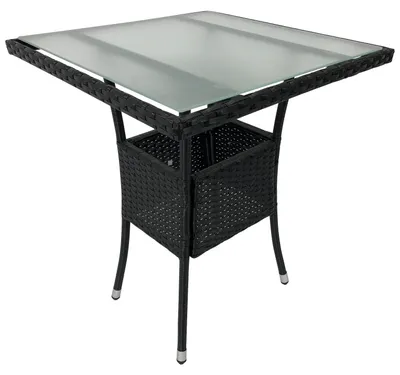 Produktbild von Tisch Stahl, Sicherheitsglas und Polyrattan Schwarz