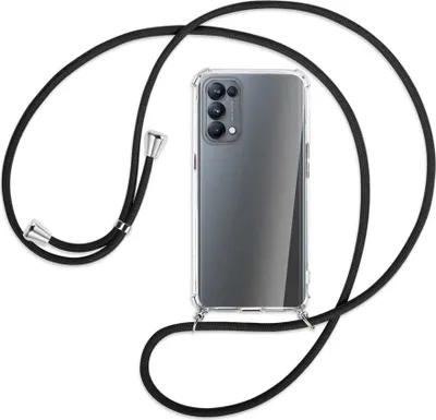Produktbild von Handykette Backcover-Schutzhülle mit Band (Metall silberfarben) für Oppo Reno5 Pro 5G - schwarz