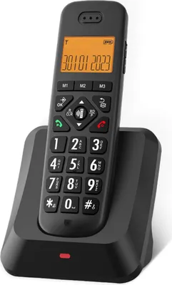 Produktbild von Erweiterbares Bisofice-Schnurlostelefon mit 1,8-Zoll-LCD, 3-Zeilen-Display, Unterstuetzung fuer 5 Mobilteilanschluesse, 13 Tastenkombinationen, Anrufsperre, Freisprechanrufe, Gegensprechanlage, Konferenzschaltung, Stummschaltungsfunktion, 16 Sprachen mit grossen Tasten fuer Buero, Unternehmen, Zuhause, Familie