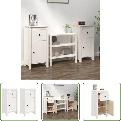 Produktbild von The Living Store Sideboards 2 Stk. Weiß 40x35x80 cm Massivholz Kiefer