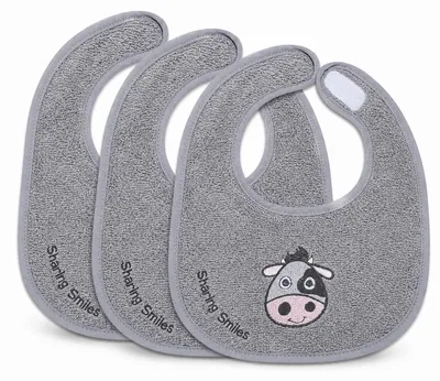 Produktbild von Minky Mooh® 3er Set Babylätzchen 20x25 cm aus Baumwolle mit Klettverschluss – saugstark & wasserabweisend – Grau