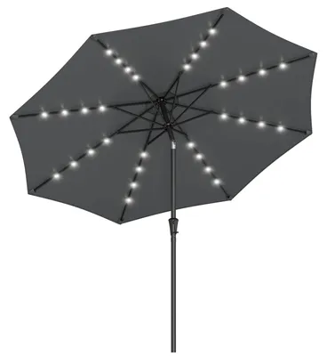 Image de Parasol de 300 cm avec éclairage solaire à LED, 32 LED, protection UV UPF 50+, inclinable de 30° des deux côtés, pour le jardin, la terrasse, la piscine, le balcon, sans pied, gris GPU33GY