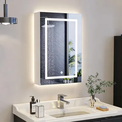 Produktbild von INONEFT Spiegelschrank Bad mit Beleuchtung, 50 x 70 x 12.5cm, Badezimmerschrank mit licht und Verstellbares Regale, Badschrank, Wandschrank,Weiß