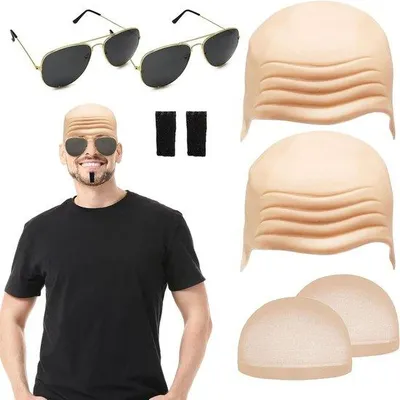 Obrázek produktu pro Allecto, kostýmová sada pro dospělé, 8dílná sada – papírová čepice, sluneční brýle, make-up, čepice na vlasy, paruka ve tvaru lebky, čepice s výřezem, latexové doplňky.