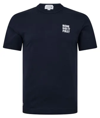 Image de Lacoste - T-shirt « Rene Did It First » pour homme, en coton, coupe classique GT16497 (XXS) (bleu marine foncé)