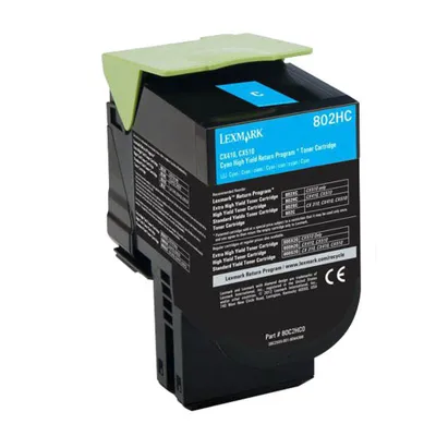 Produktbild von 802HC Rückgabe-Toner Cyan Kapazität 3000 Seiten kompatibel zu den Modellen / CX410de / CX410dte / CX410e / CX510de / CX510dhe / CX510dthe