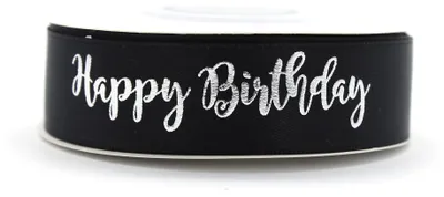 Productafbeelding van Zwarte verjaardagsbanner met zilveren tekst - Happy Birthday
