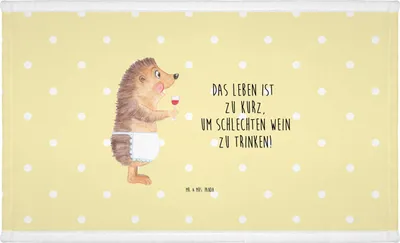 Produktbild von Mr. & Mrs. Panda Handtuch Igel Wein - Gelb Pastell - Geschenk, Flauschtuch, Weinglas, Rotwein, Weißwein, Weintrinker, frottierhandtuch, Lustige Sprüche, 50x100, Spruch