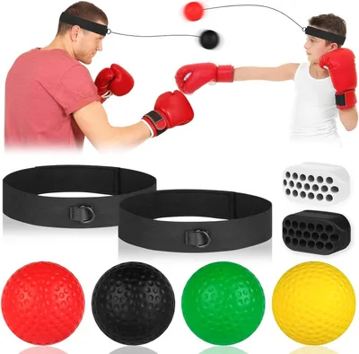 Productafbeelding van Boxreflexbalset, met 2 verstelbare hoofdbanden, 4 trainingsballen, geschikt voor fitness en vechtsport