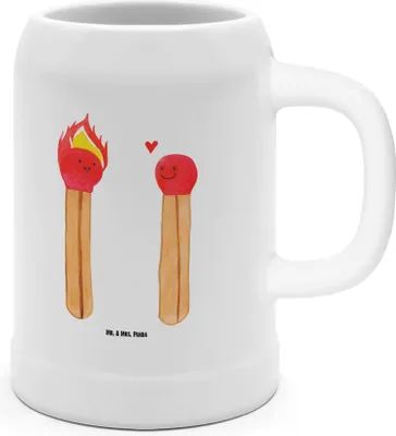 Produktbild von Mr. & Mrs. Panda Bierhumpen Streichhölzer - Weiß - Geschenk, Jahrestag, Liebesbeweis, Bier Seidel, Tonkrug, Steinkrug, Krug, Liebesgeschenk, Humpen