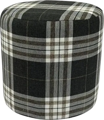 Produktbild von LOBOX Hocker 40x40 cm rund gepolstert – Sitzhocker aus Flechtstoff im Karomuster – Graphit