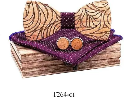 Obrázek produktu pro Mahoosive Dřevěný motýlek s kapesníčkem a manžetovými knoflíčky T264