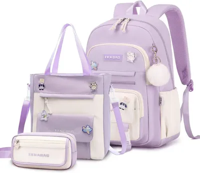 Immagine prodotto di Set di zaini scolastici, 32x15x45 cm, composto da 3 pezzi, color lilla, per adolescenti