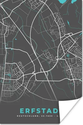 Produktbild von MuchoWow® Poster Erfstadt - Stadtplan - Blau - Karte - Deutschland 120x180 cm - Kunstposter
