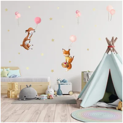 Imagen del producto de Calcomanías para pared con motivos de animales en acuarela, ideales para habitaciones infantiles y de bebés, diseño para niñas