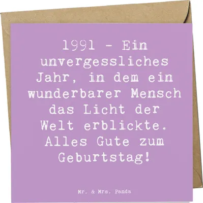 Produktbild von Mr. & Mrs. Panda Glückwunschkarte Spruch 1991 Geburtstag - Lavendeltraum - Geschenk, Geschenke, Grußkarte, Freude, doppelkarte, Klappkarte, Alter, anlasskarte, faltkarte
