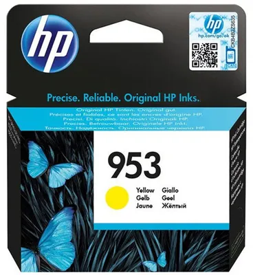 Zdjęcie produktu dla HP Oryginalny żółty wkład atramentowy 953, Standardowa wydajność, Żółty, Tusz na bazie pigmentu, 9 ml, 1 szt., Jednopak