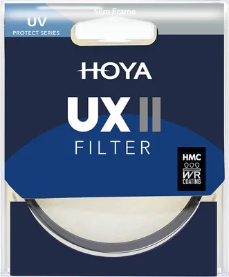 The image shows the packaging of a Hoya UV filter.