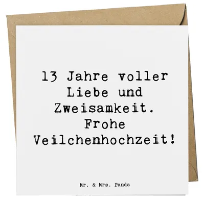 Produktbild von Mr. & Mrs. Panda Grußkarte Spruch 13. Hochzeitstag Veilchenhochzeit - Weiß - Geschenk, faltkarte, Heirat, Partner, Glückwunschkarte, Klappkarte, Geschenke, doppelkarte