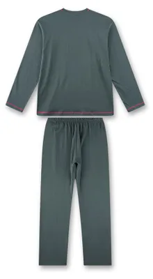 Image de Pyjama pour fille Sanetta, manches longues - Adolescentes, modèle "I like it Crunchy", motif "Löwe" (lion), tissu single jersey, coton, couleur verte, référence 176