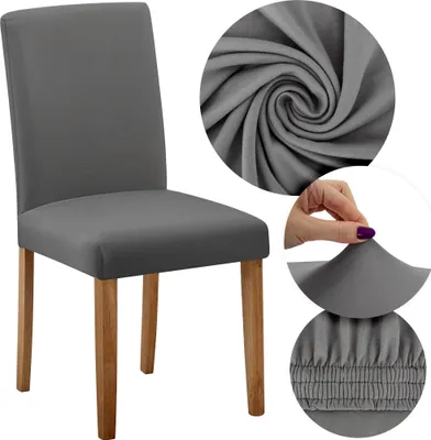 Produktbild von Domarex Elastische Stuhlhusse mit Gummizug, Universalbezug für Stühle, waschbar, dekorativ, Schutz für Zuhause, Restaurant & Hotel, Graphit