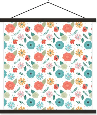 Produktbild von MuchoWow® Textilposter Blumen - Blätter - Muster 40x40 cm mit schwarzem Rahmen - Fotos